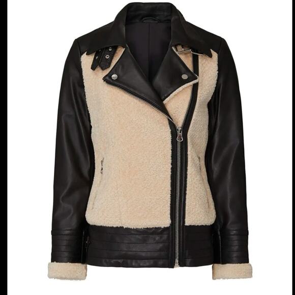 Slate and Willow Faux Sherpa Aviator Jacket in Black and Ivory - Picture 5 of 10